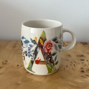 Anthropolgie Starla Halfmann Palette Monogram "A” Initial Floral Painted Mug